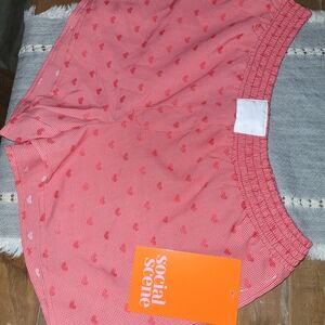 Social Scene Red Checkered Shorts With Hearts Size Large